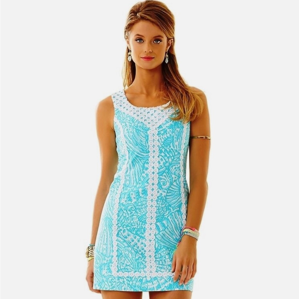 Lilly Pulitzer MacFarlane Shorely Blue Sea Cups Shift Dress